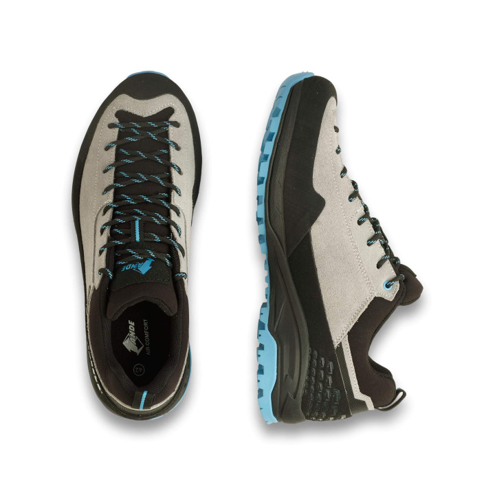Chaussure d'approche Ande Grigna 2.0 grise et bleue, tige cuir suédé et semelle intérieure Air Comfort